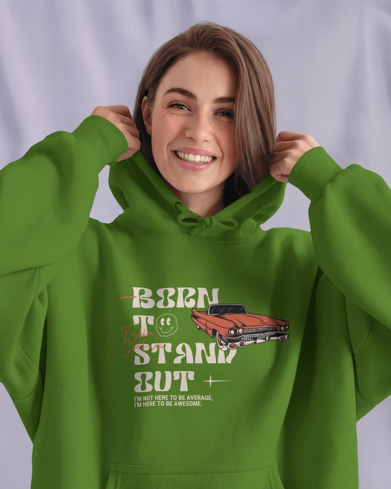 Streetwear White Hoodie Mockup Female Model Colorful Graphic Wall Background Sporty Vibe