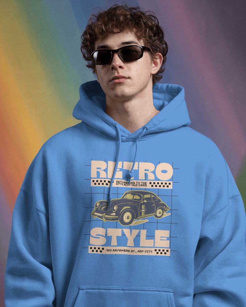 Vibrant Backdrop White Hoodie Mockup Male Model With Colorful Urban Setting Modern Feel