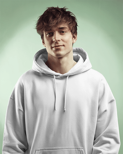 Cool White Hoodie Mockup Male Model Wearing Sunglasses Urban Streetwear Style