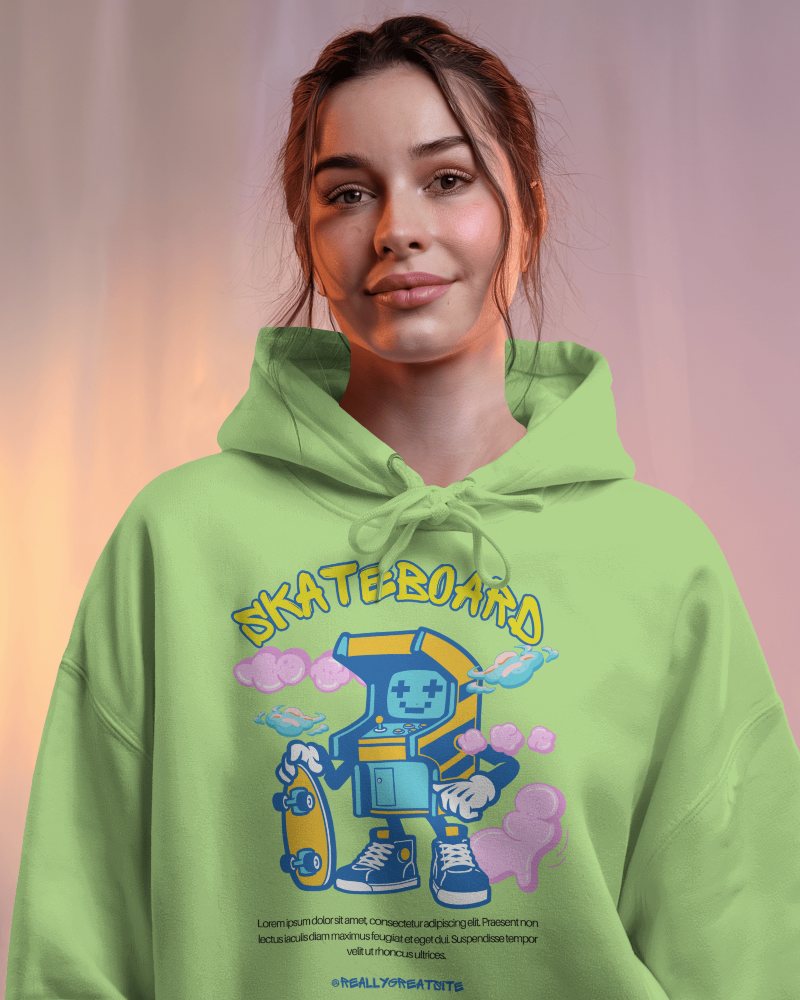 Classic Hoodie Mockup Woman In Soft Warm Lighting Glowing And Comfortable Vibes