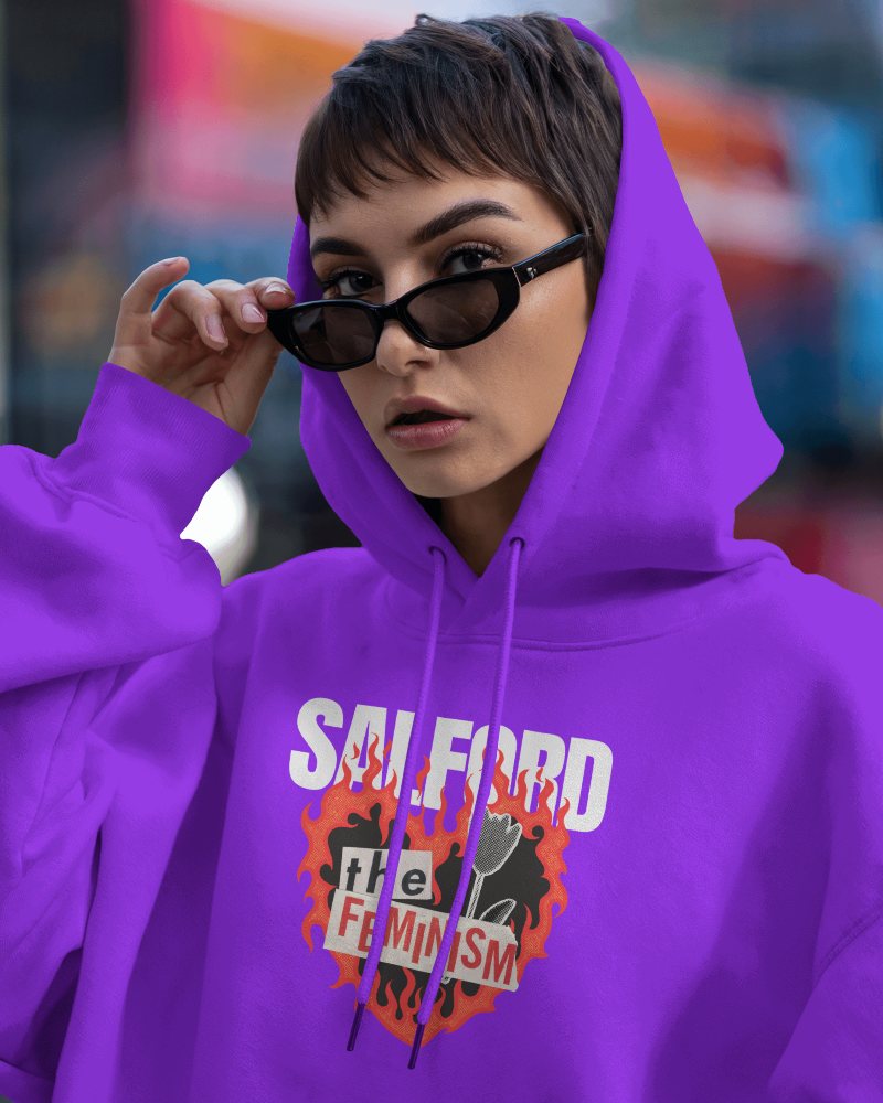 White Hoodie Mockup Woman In Sunglasses Night Street Background Bold And Edgy Look