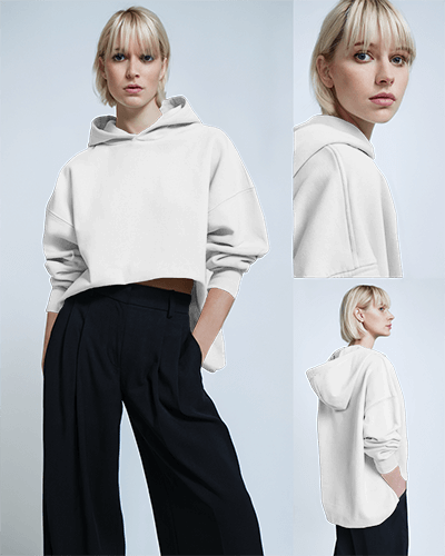 Crop Hoodie Mockup Women In Studio Lighting Showing Front And Side Views Stylish Design