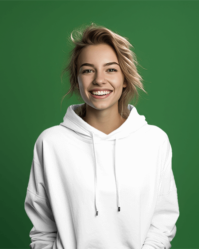Ai Female Hoodie Mockup In Front Of Green Studio