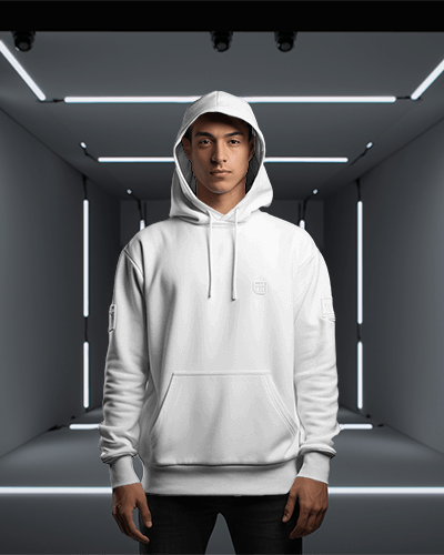 Ai Hoodie Mockup Of A Model In Lit Studio