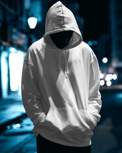 Black Man Wearing Hoodie Mockup Looking Down
