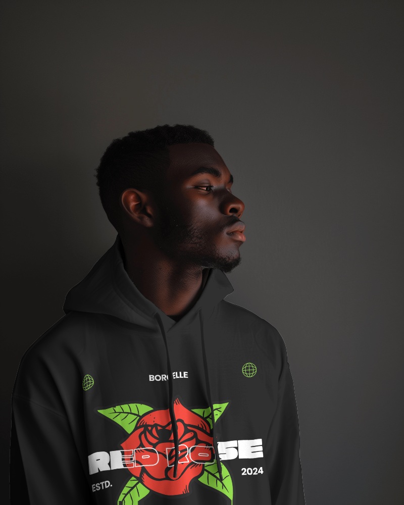 Black Man Wearing Hoodie Mockup In Black Studio