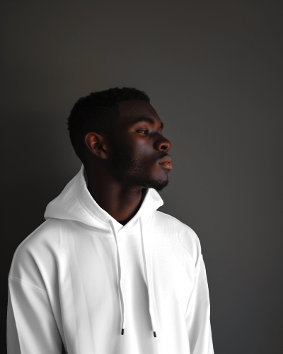 Black Man Wearing Hoodie Mockup In Black Studio