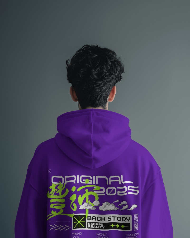 Back View Of Man Wearing Hoodie Mockup In Grey Studio