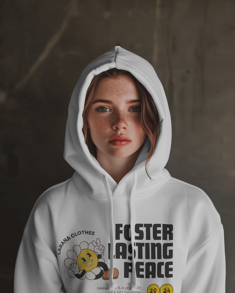 Girl Wearing Hoodie Mockup In Front Of Brown Screen