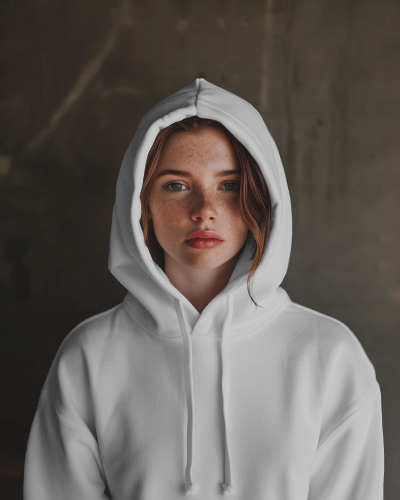 Girl Wearing Hoodie Mockup In Front Of Brown Screen