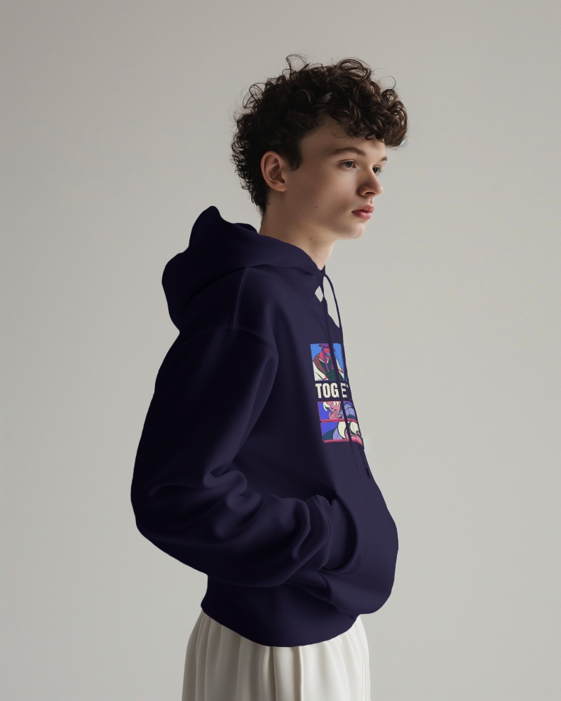 Model With Curly Hair Wearing Hoodie Mockup In Neutral Studio Background Scene3