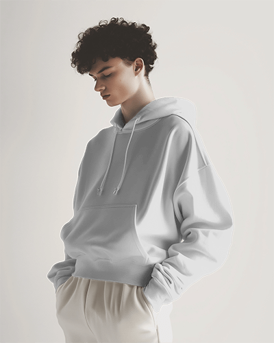 Model With Curly Hair Wearing Hoodie Mockup In Neutral Studio Background Scene2