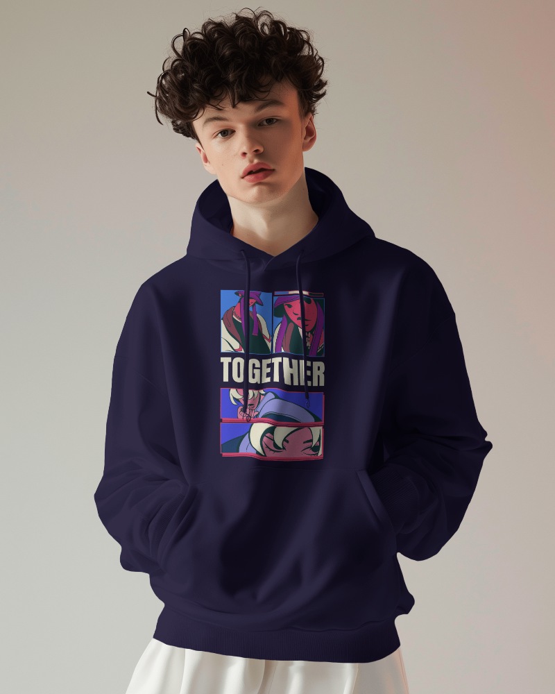 Model With Curly Hair Wearing Hoodie Mockup In Neutral Studio Background Scene1