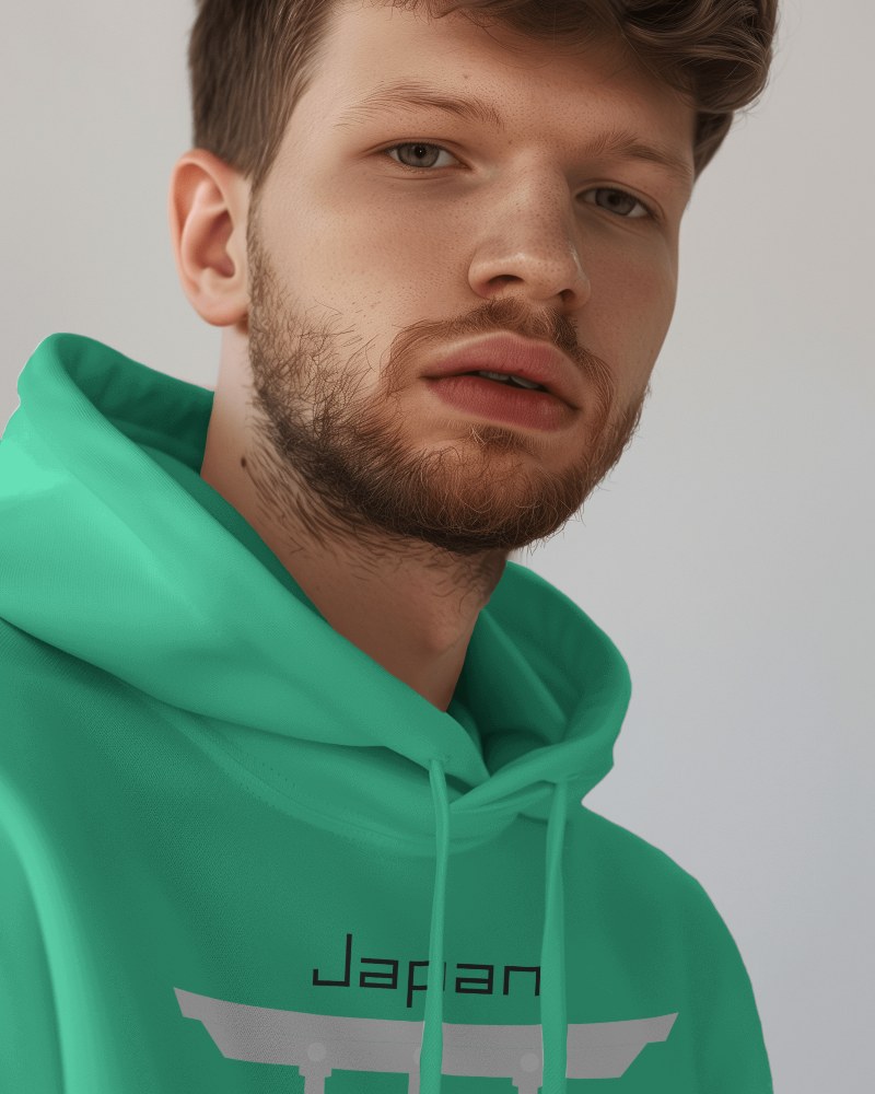 Young Male Model With Frizzy Hair Wearing Hoodie Mockup In Minimalistic Background Scene4