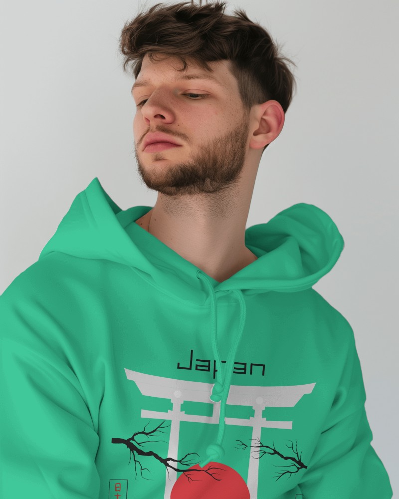 Young Male Model With Frizzy Hair Wearing Hoodie Mockup In Minimalistic Background Scene3