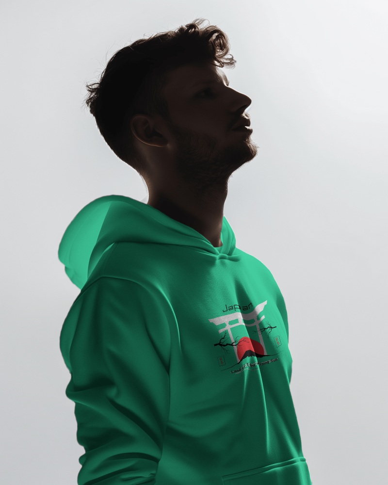 Young Male Model With Frizzy Hair Wearing Hoodie Mockup In Minimalistic Background Scene2