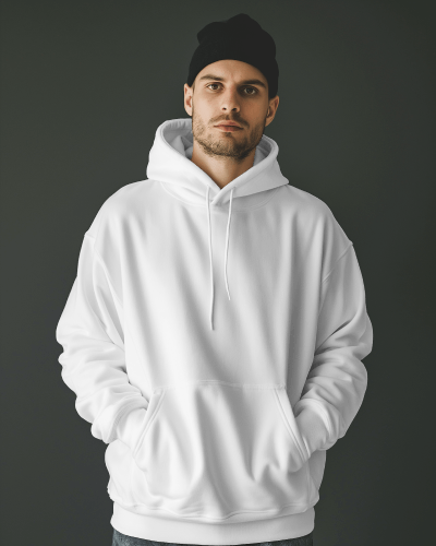 White Hoodie Mockup Photoshoot In A Studio