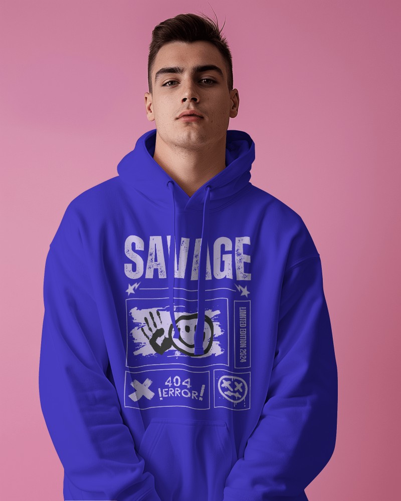 Model Posing In White Hoodie Mockup With Pink Studio Behind Him
