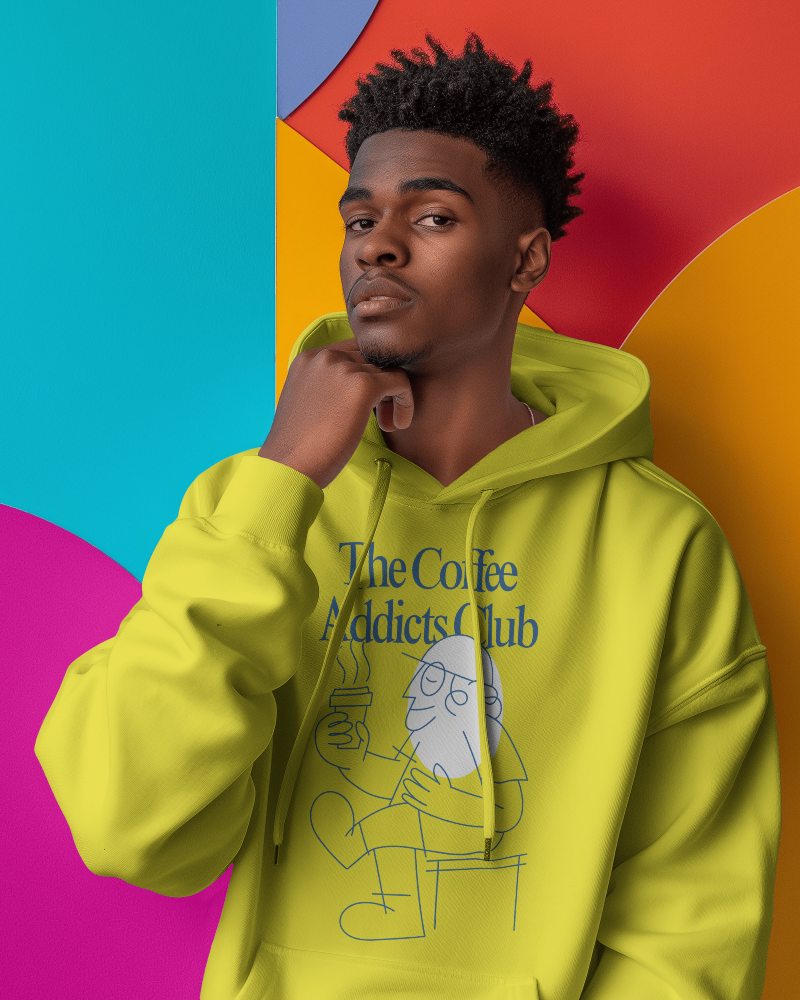 Vibrant Hoodie Mockup Worn By Male Model On Colorful Background