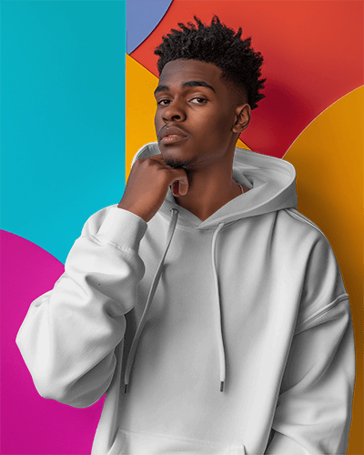 Vibrant Hoodie Mockup Worn By Male Model On Colorful Background