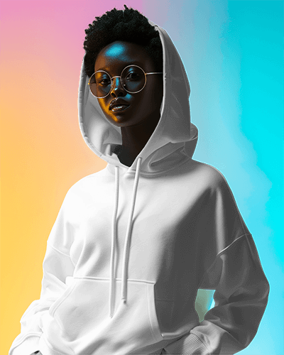 Female Model In Hoodie Mockup With Sunglasses Against Gradient Background