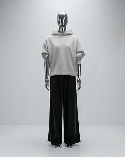 Futuristic Mannequin Hoodie Mockup Metallic Body Minimal Studio Aesthetic High Fashion