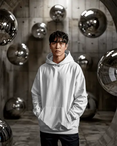 Mens Relaxed Fit Pullover Hoodie Mockup With Canteral Pocket For Everyday Urban Fashion