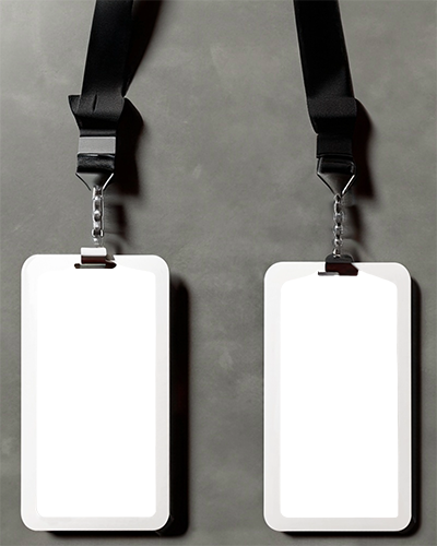 Id Card Mockup Duo Hanging On Dark Backdrop 015