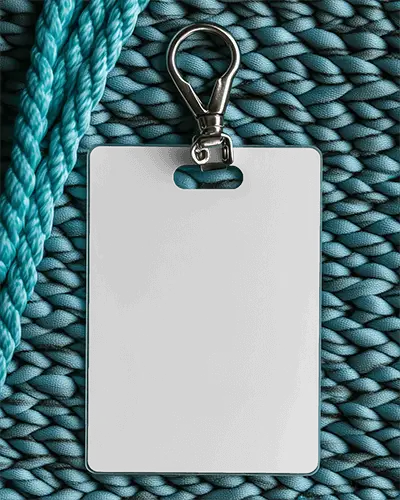 Realistic Security Pass Mockup High Resolution Id Tag With Industrial Metal Clip And Detailed Woven Backdrop