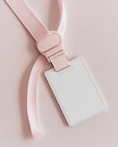 Soft Pink Id Card Mockup Elegant Lanyard Design On Minimal Background