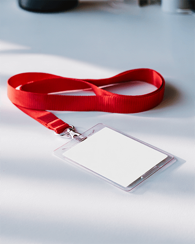 Id Card Mockup Red Lanyard On Modern Desk With Soft Shadows Vibrant And Professional 034