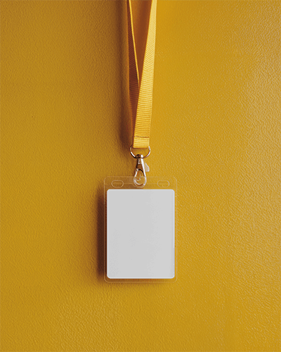 Id Card Mockup Hanging Against Bold Yellow Lanyard Textured Wall Vibrant And Eye Catching 037
