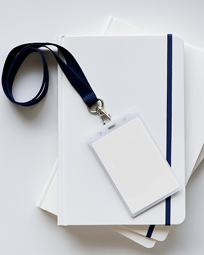 Id Card Mockup Navy Blue Lanyard On White Notebooks Elegant And Professional Stationery Theme 040