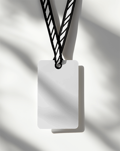 Minimalist Id Card Mockup Hanging Lanyard On White Surface With Soft Shadows Clean And Modern Design 072