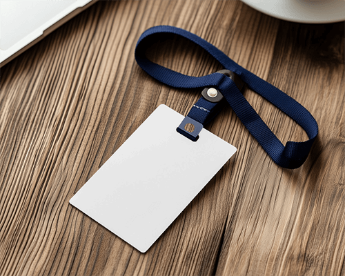 Navy Lanyard Id Card Mockup On Rustic Wooden Surface With Soft Lighting Elegant And Professional Design 084