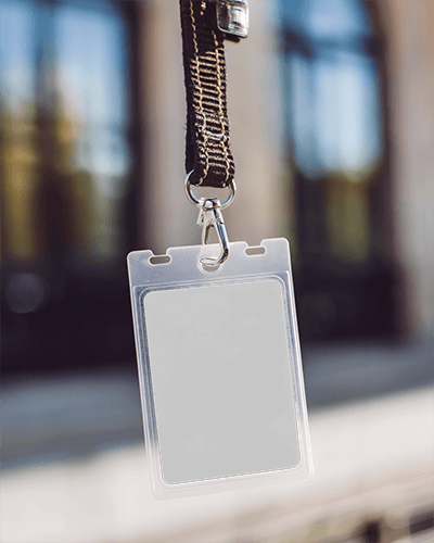 Natural Light Id Card Mockup Hanging From Lanyard Soft Sunlight And Shadows Minimalist Background 087