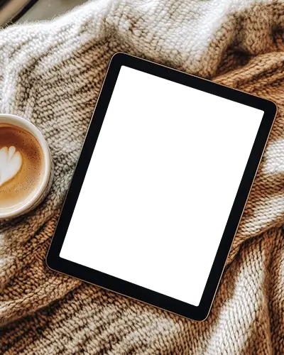 Luxury Cozy Ipad Mockup On Wool Blanket With Cappuccino Soft Lighting And Warm Atmosphere