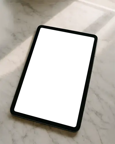Sunlit Marble Ipad Mockup Digital Tablet On Bright Stone Surface With Soft Shadows Minimal Elegant Aesthetic Top View