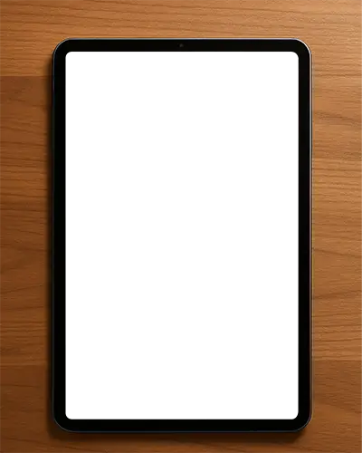 Top View Ipad Mockup On Wooden Desk Clean Digital Tablet Display With Natural Lighting Warm Minimal Workspace Vibe