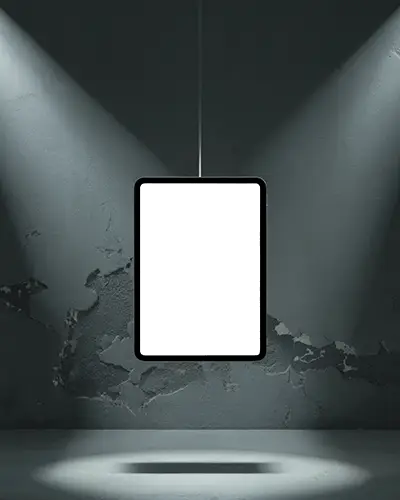 Cinematic Ipad Air Mockup In Spotlit Environment With Urban Decay Texture
