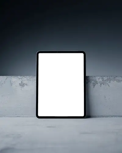 Clean And Simple Ipad Mini Mockup Positioned On Gray Slab With Dark Tone