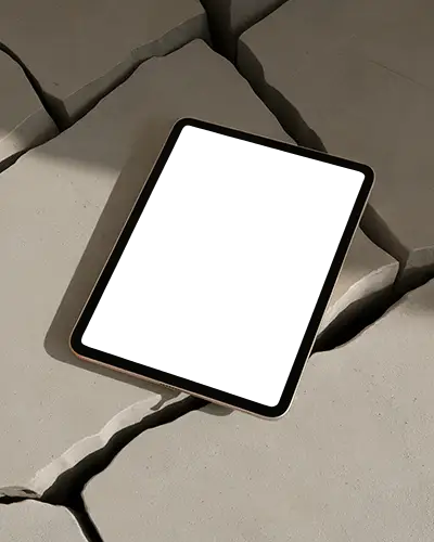 Flat Ipad Air Mockup Placed On Abstract Cracked Stone Surface With Sunlit Highlights