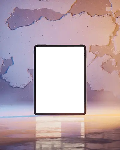 Vibrant Ipad Pro Mockup Against Peeling Paint Wall With Reflective Floor