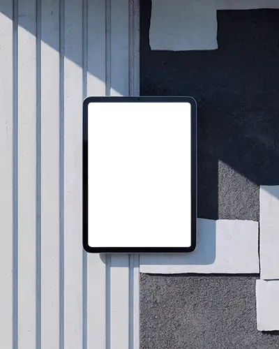 Modern Ipad Mini Mockup Against White And Charcoal Geometric Backdrop