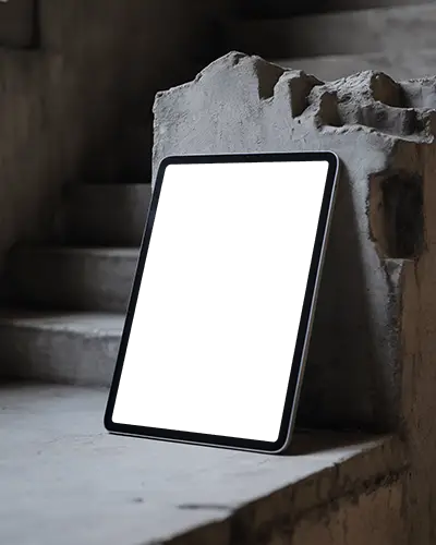 Realistic Ipad Mini Mockup In Abandoned Concrete Environment