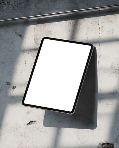Minimalist Floating Ipad Mini Mockup In Studio With Hard Shadows And Textured Wall