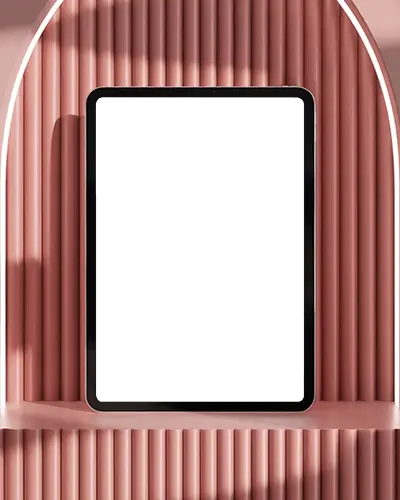 Vertical Ipad Mini Mockup Placed In Modern Terracotta Arch Background Showcase