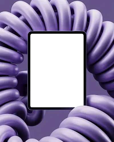 Ipad Pro Portrait Mockup Framed By Stylized Purple Coiled Abstract Structure