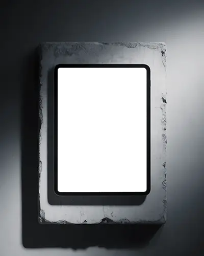 Ipad Pro Mockup Centered On Industrial Slab Background With Contrasted Lighting