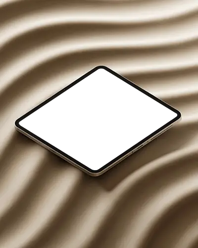 Ipad Mini Mockup Angled Top View On Wavy Sand Texture Surface In Natural Light